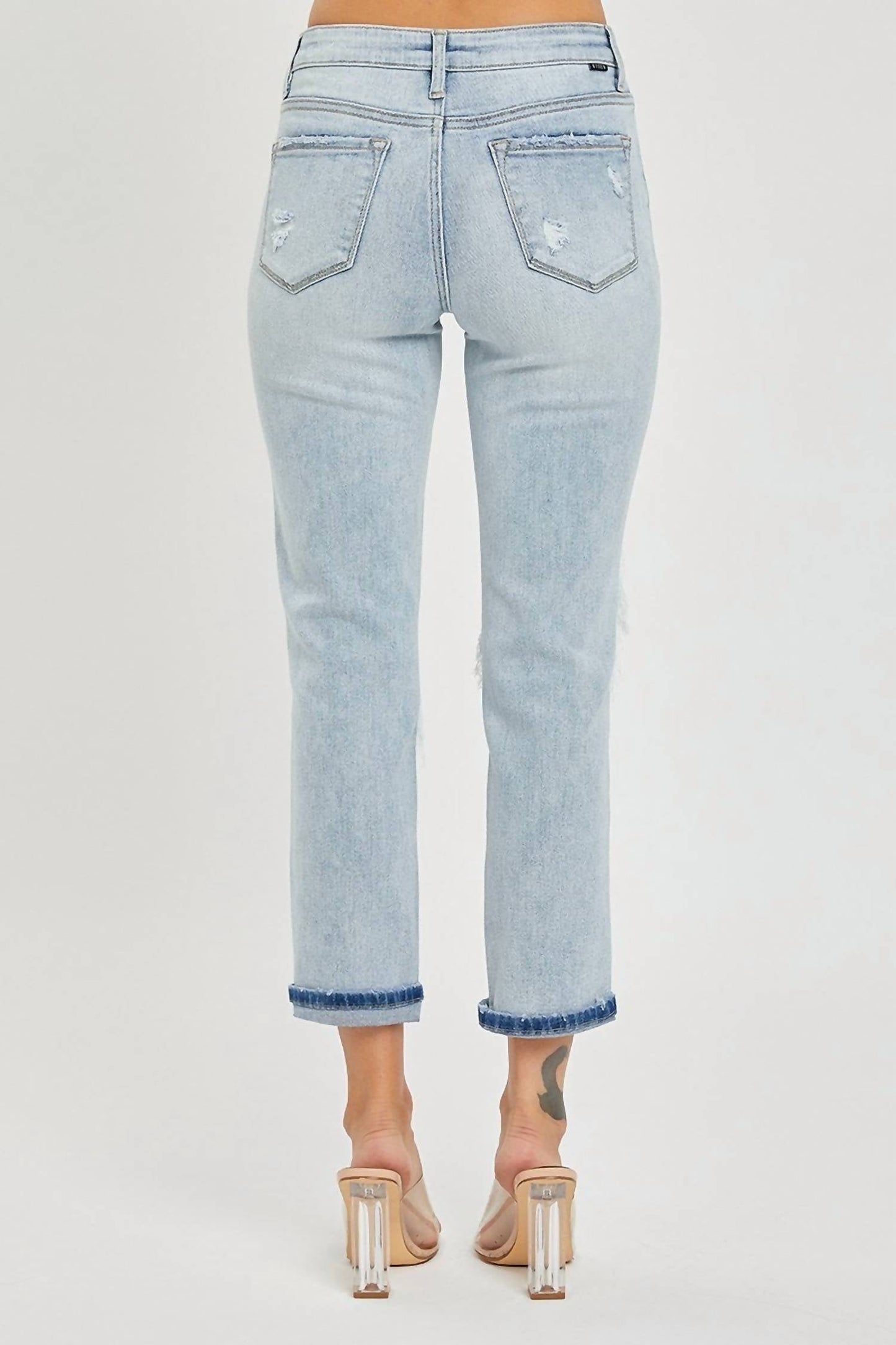 Risen - Midrise Sequin Patch Tapered Jeans