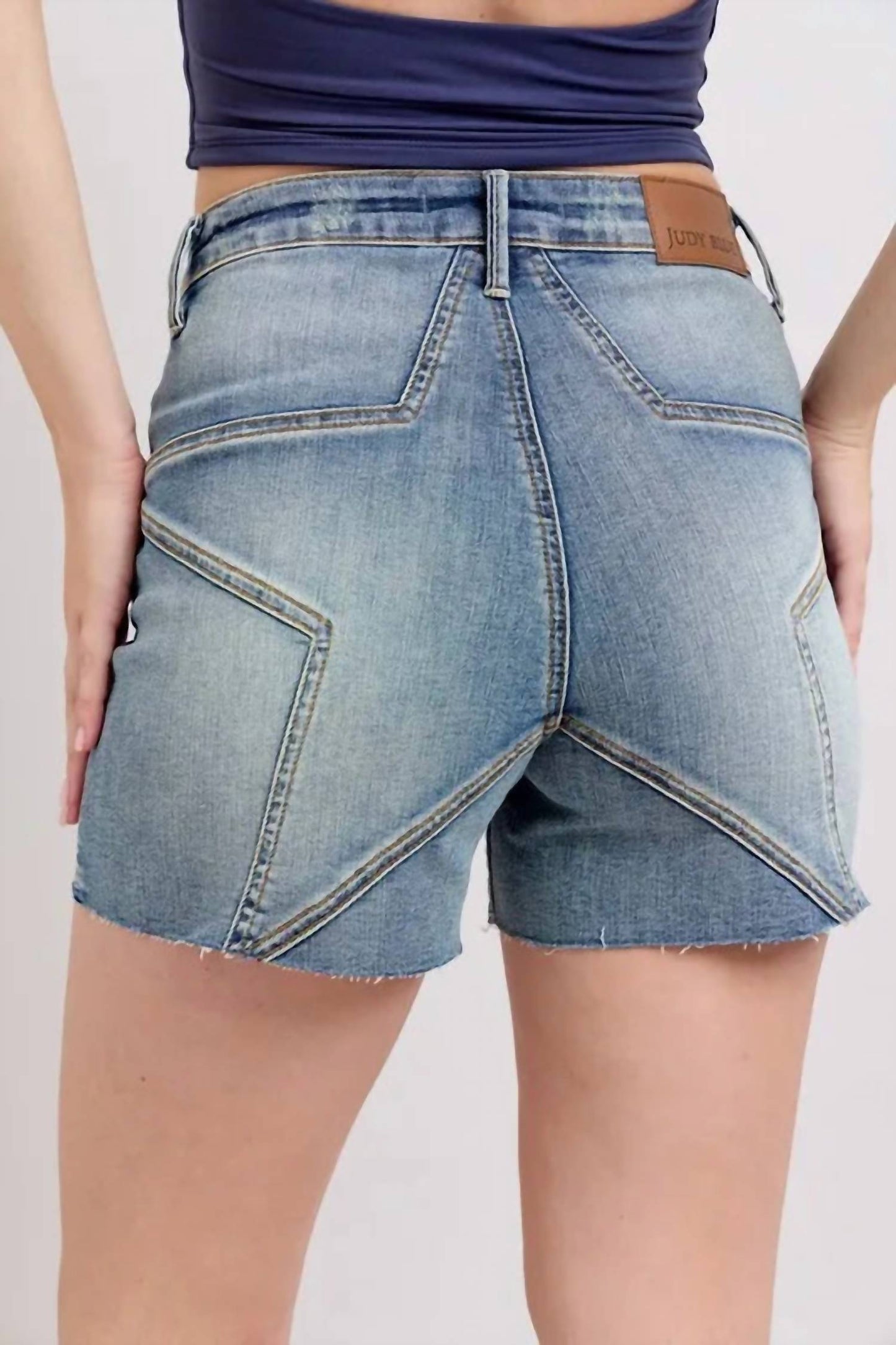 Trendsi - Judy Blue Full Size High Waist Star Seam Detail Denim Shorts Plus Size