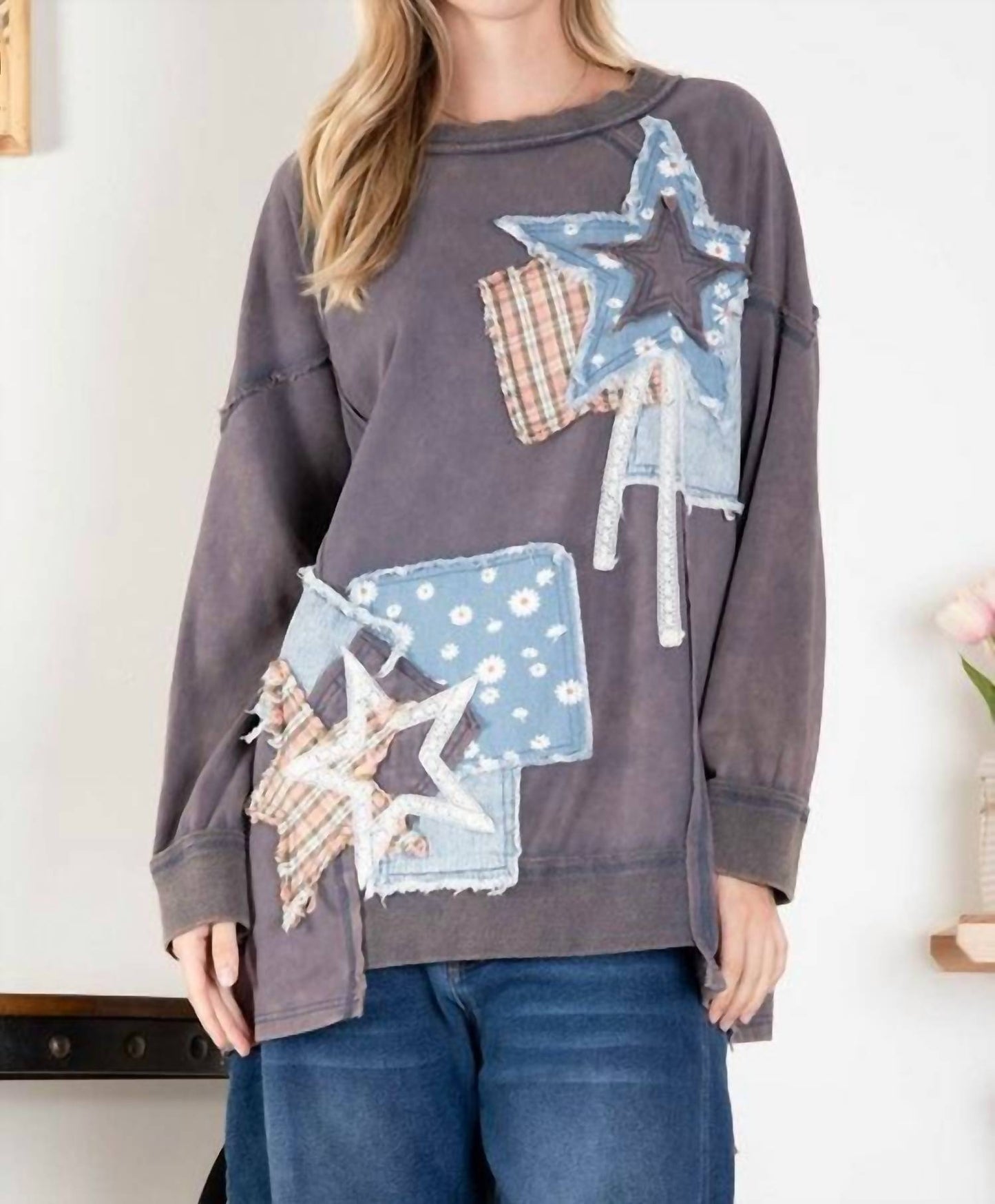 Blue Velvet - Star Patchwork Long Sleeve Top