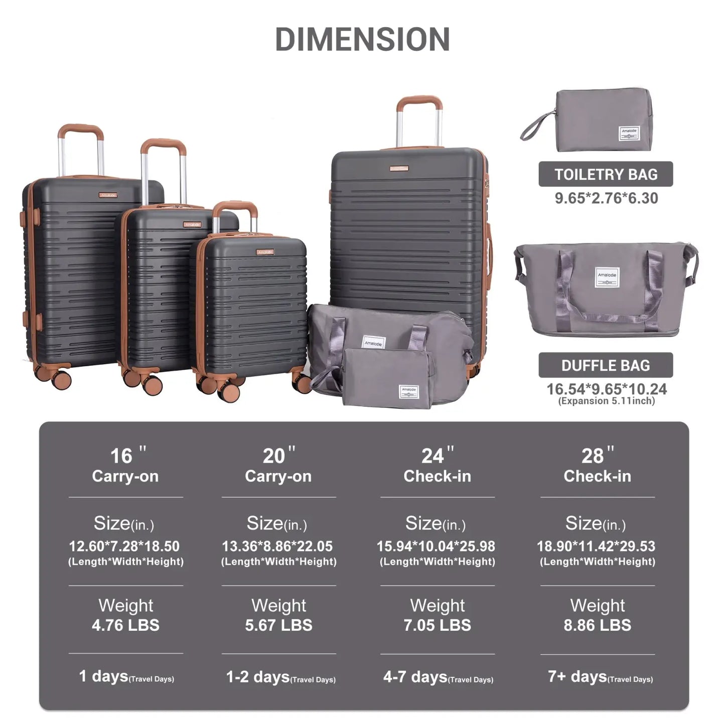 6 Piece Abs Hard Shell Spinner Luggage Set with Tsa Lock