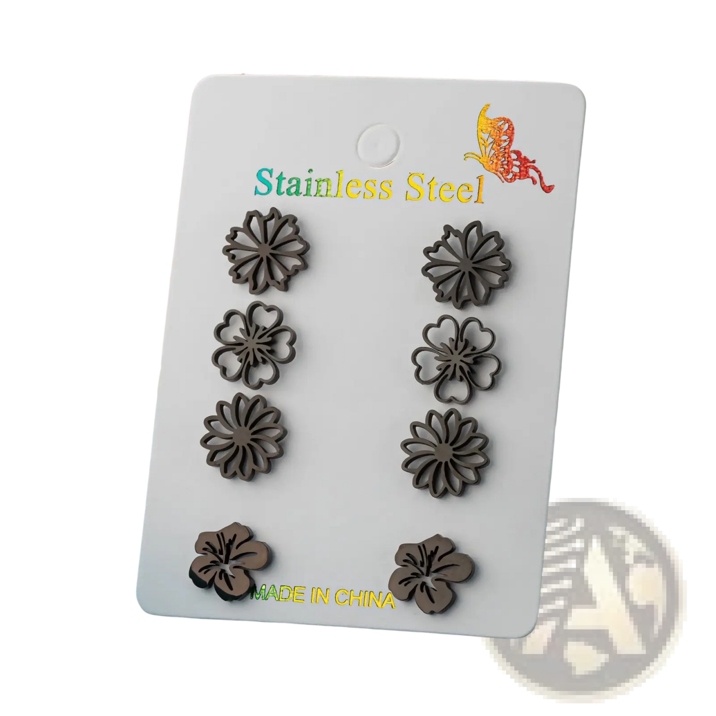 6-piece Floral Stainless Steel Stud Earring Set