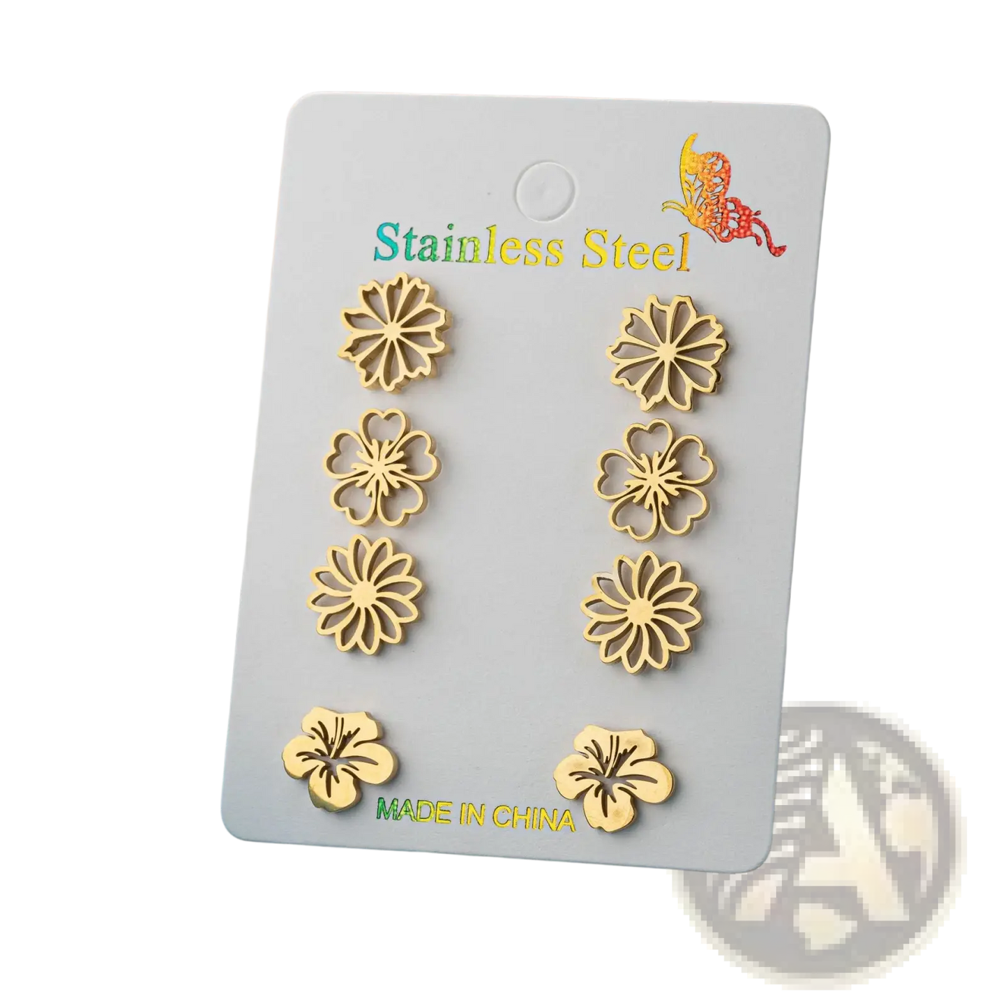 6-piece Floral Stainless Steel Stud Earring Set