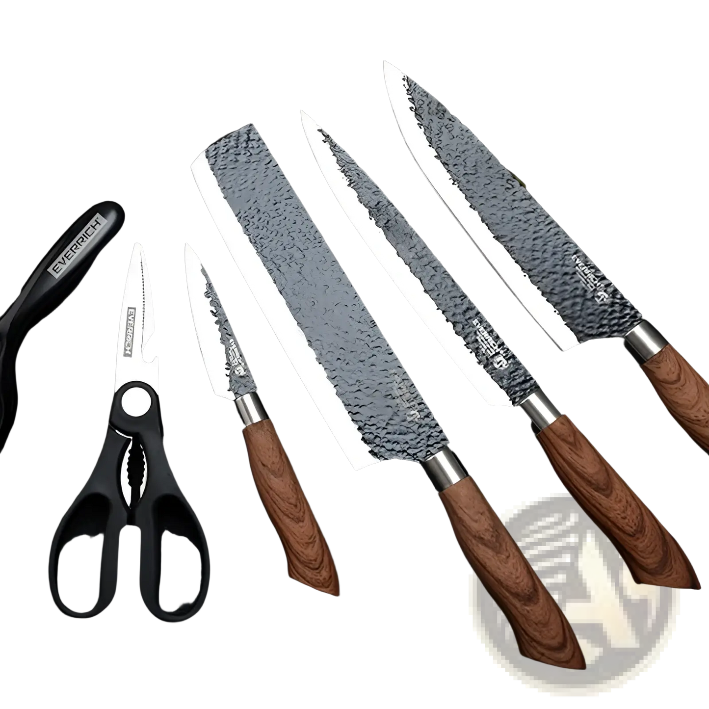 6 Piece Hammered Steel Kitchen Knife Set with Case