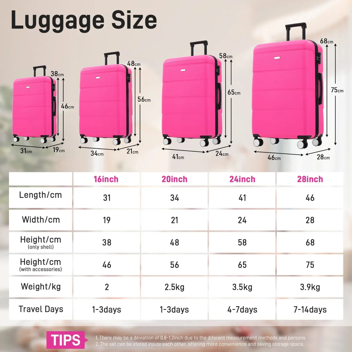 Hardshell Luggage Sets 6 Piece With 2 Bags,Carry On Suitcase With Handle Password Lock Double Spinner Wheels, Lightweight 16-20-24-28 Luggages