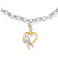 10K Yellow Gold 1/10 Cttw Diamond Awareness Ribbon & Heart Charm on 7" .925 Sterling Silver Rolo Bracelet (H-I Color, I1-I2 Clarity)