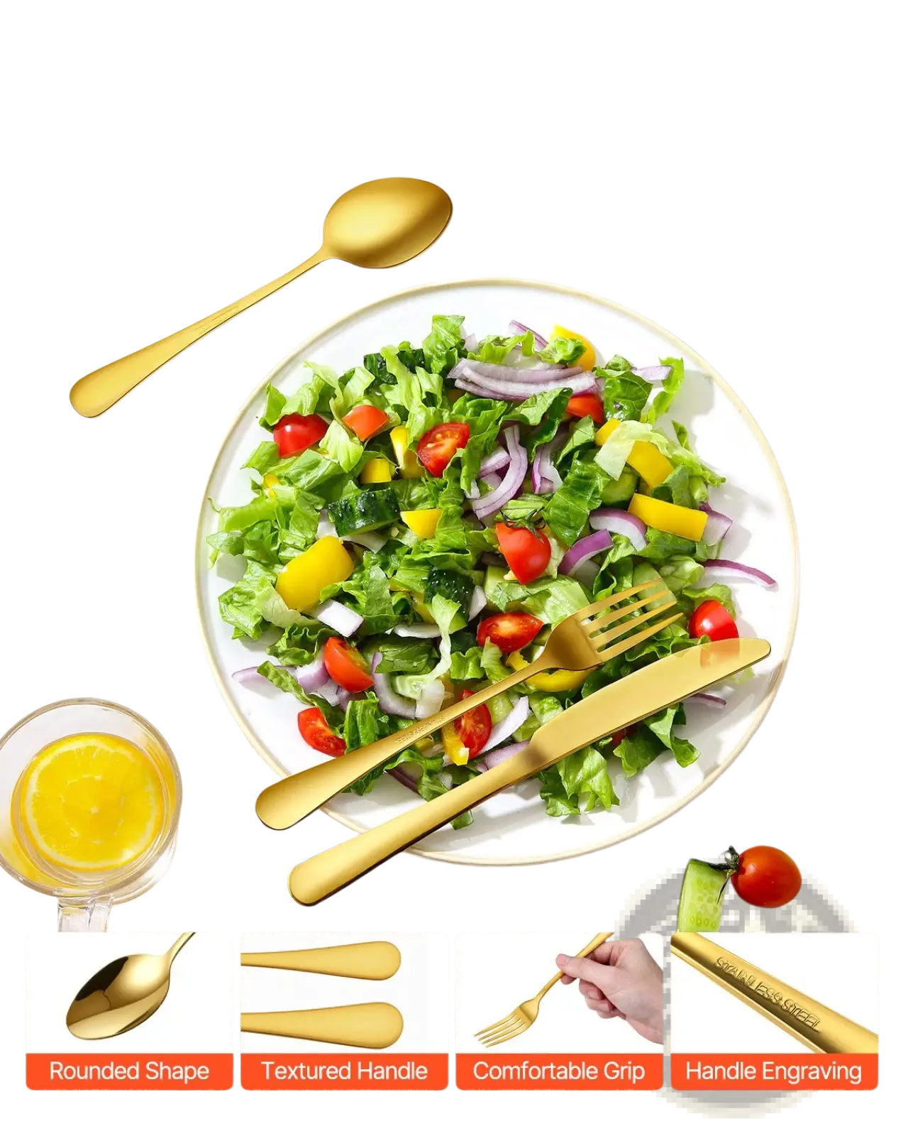 60 Piece Gold Stainless Steel Flatware Set for 12