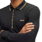 Hugo Boss Men's Logo Details Long Sleeved Slim Fit Polo Shirt Black Size Medium