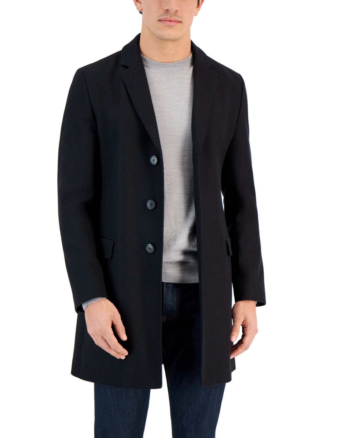 Hugo Boss Men's Migor Slim Fit Solid Wool Overcoat Black Size 46