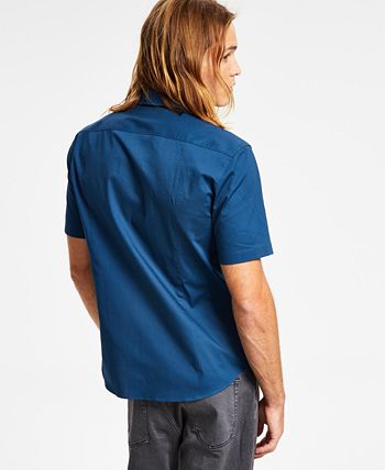 Hugo Boss Men's Slim Fit Tonal Embroidered Logo Button Down Shirt Blue Size Medium