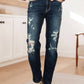 Judy Blue - Mid Rise Bleach Splash Distressed Boyfriend Jeans