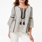 Style & Co Women's Printed Peasant Top White Size XX-Large