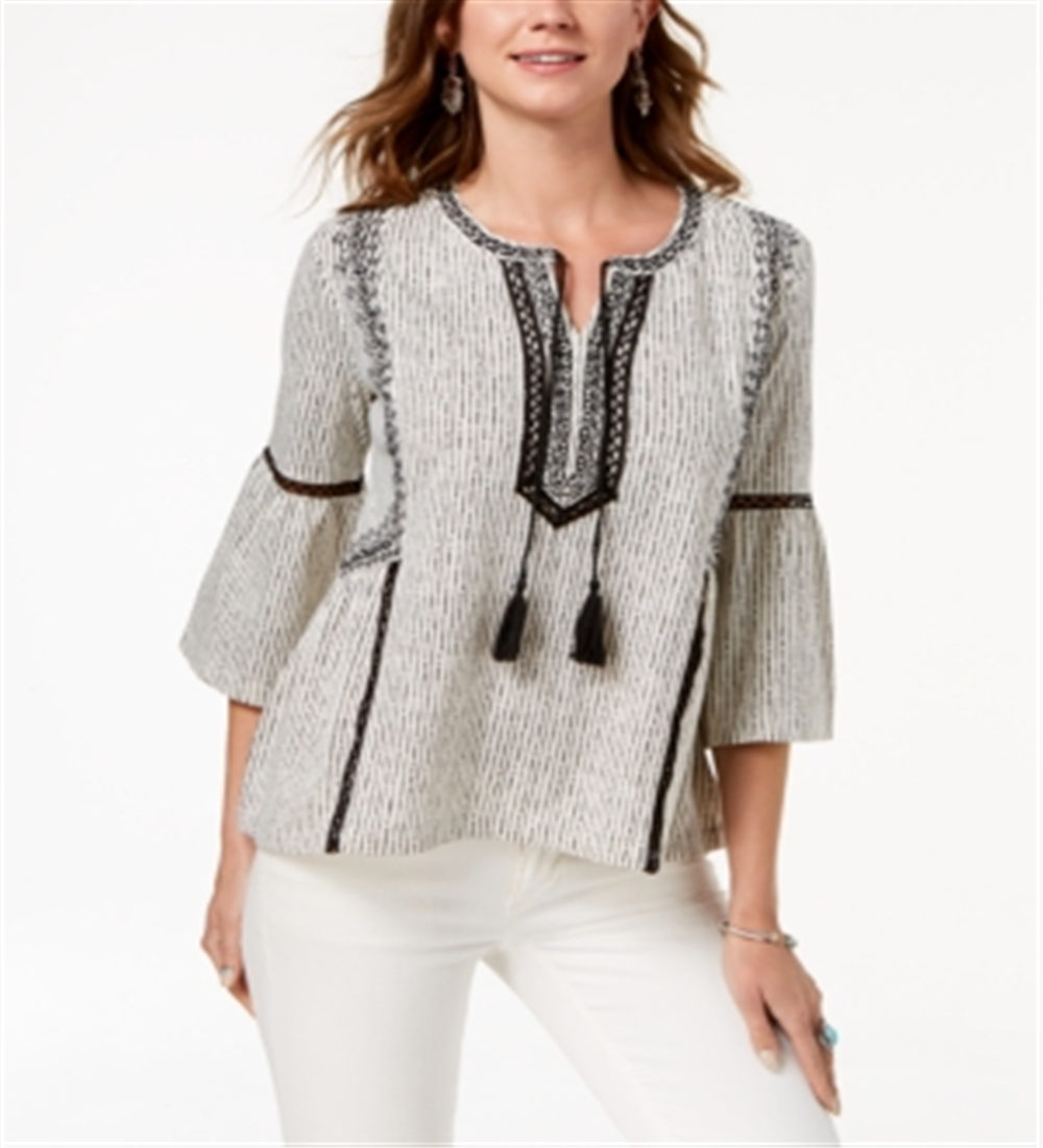 Style & Co Women's Printed Peasant Top White Size XX-Large