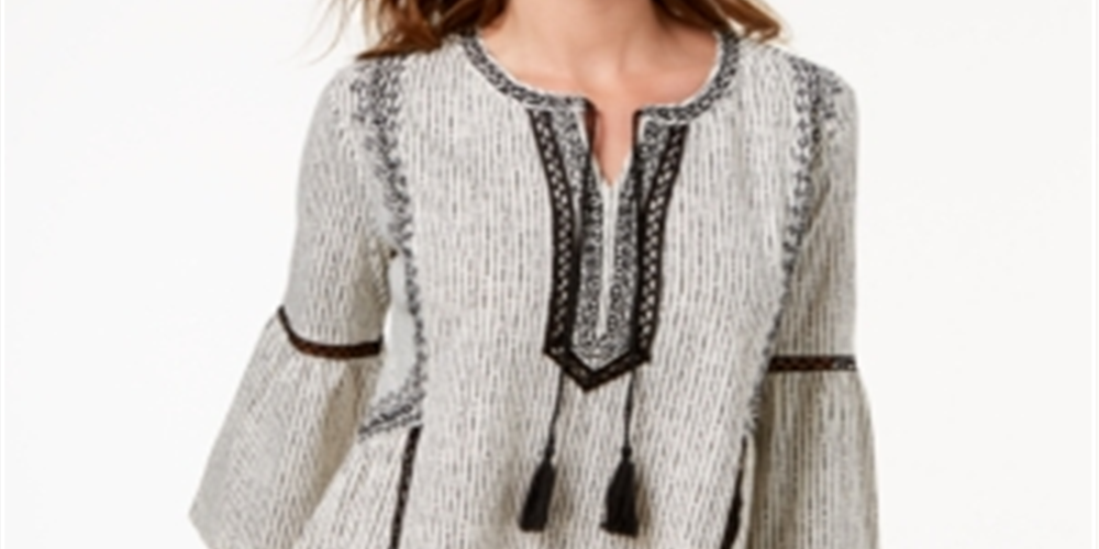 Style & Co Women's Printed Peasant Top White Size XX-Large