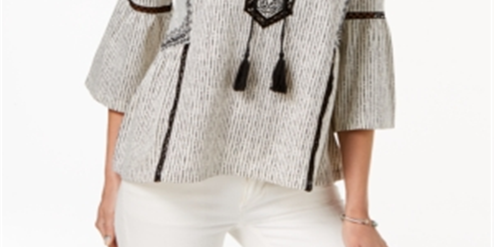 Style & Co Women's Printed Peasant Top White Size XX-Large