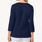 Karen Scott Women's Cotton Ruffle Trim Henley Top Blue Size Large