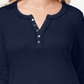 Karen Scott Women's Cotton Ruffle Trim Henley Top Blue Size Large