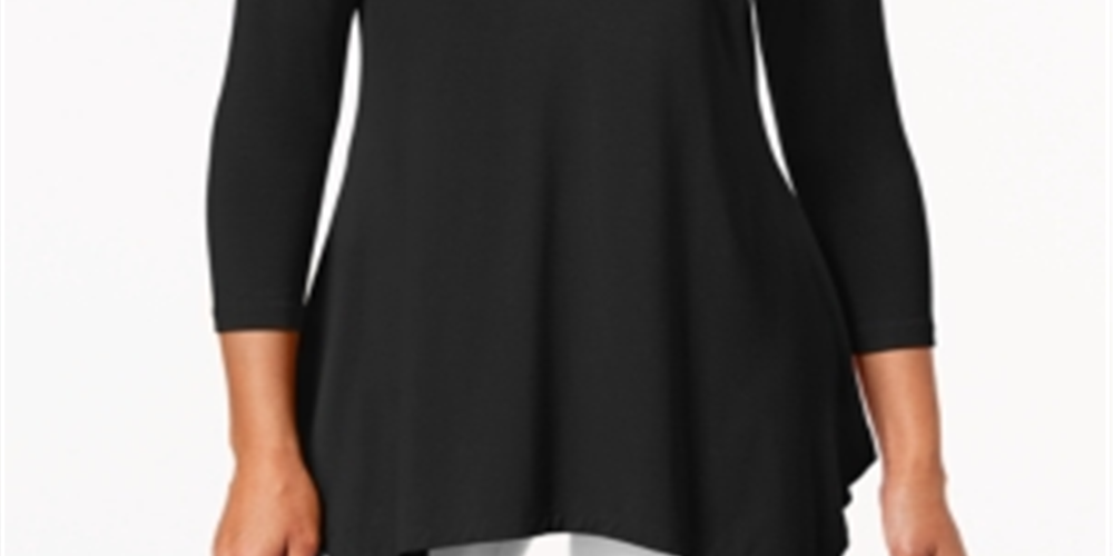 JM Collection Women's V Neck Handkerchief Hem Top Black Size Large