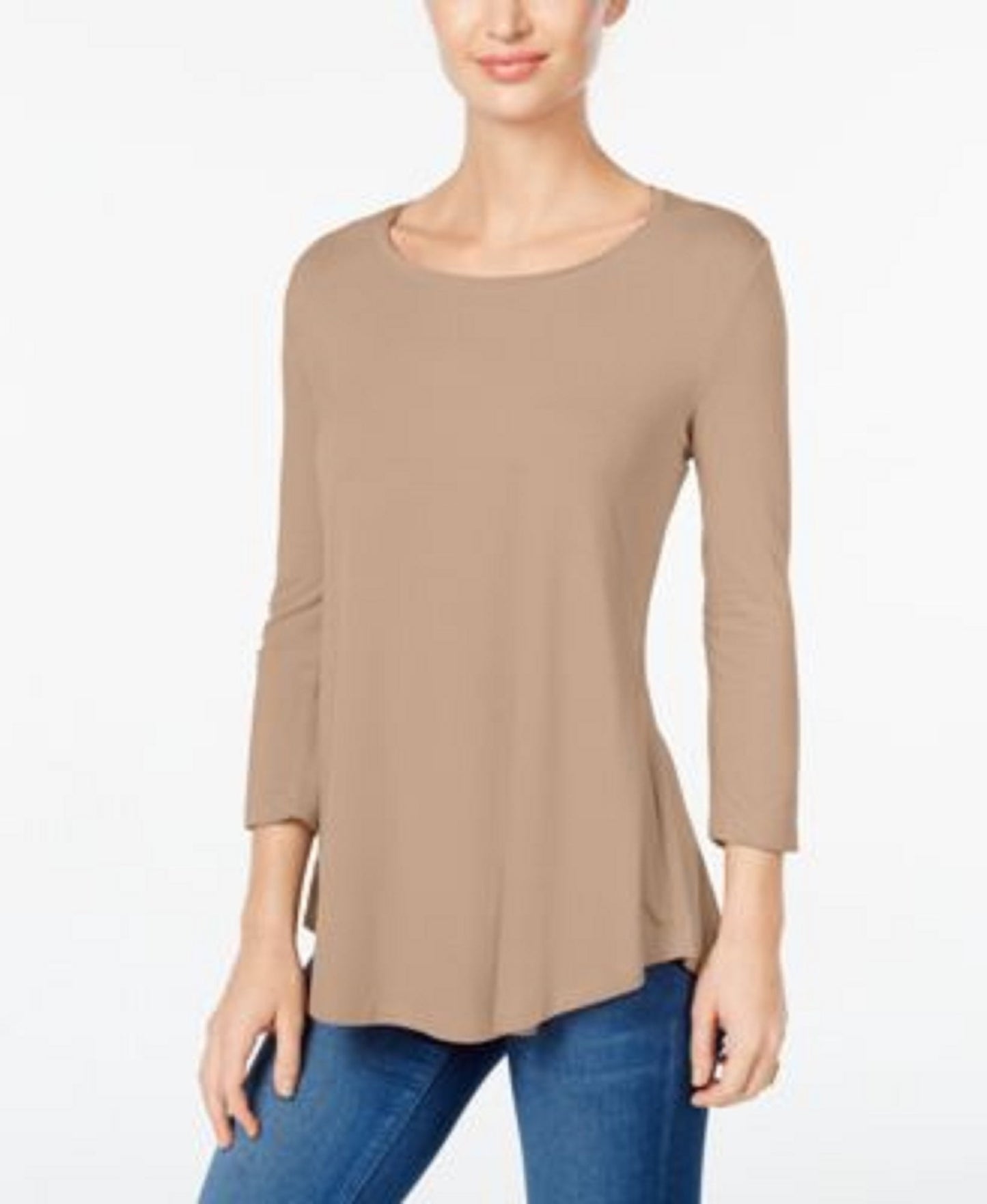 JM Women's Dark Beige Scoop-Neck Top Size Small