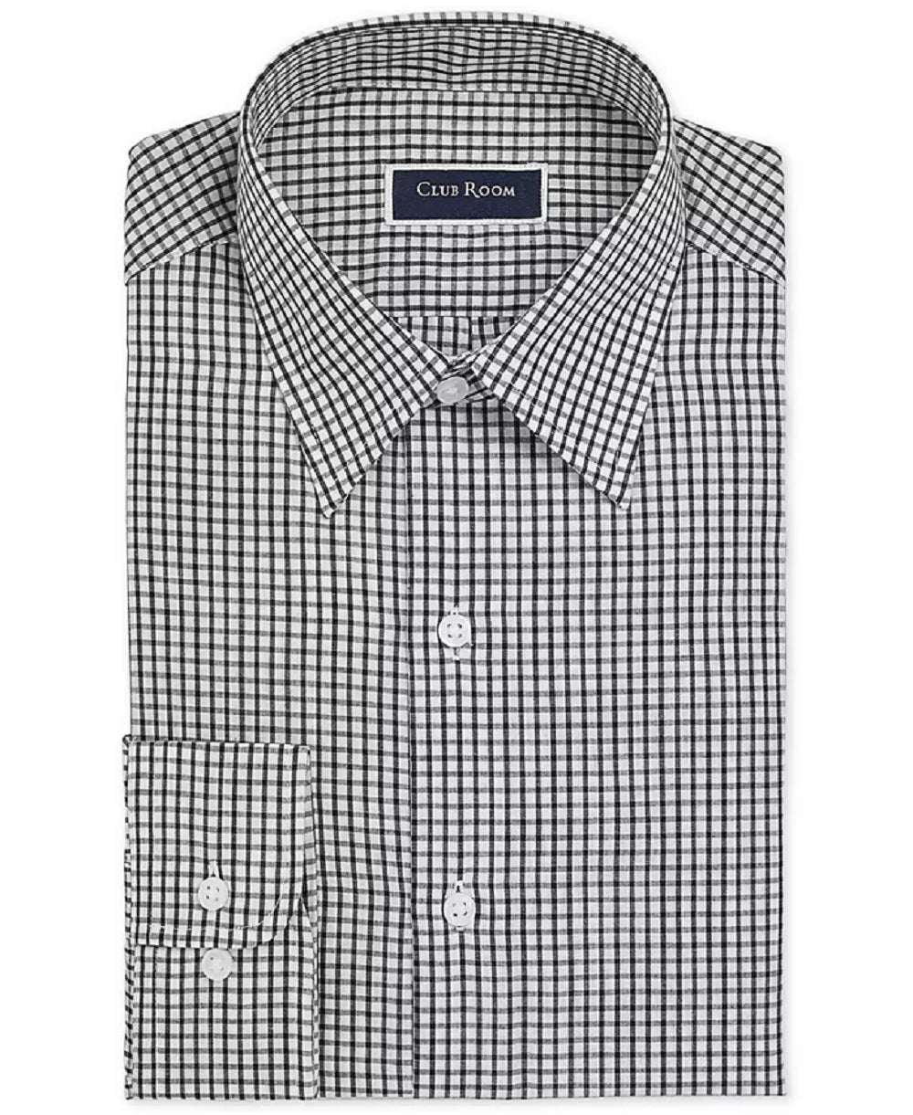 Club Room Men's Slim Fit Check Dress Shirt Black Size 18.5X34-35