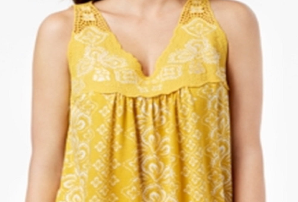 Style & Co Women's Embroidered Sleeveless Top Yellow Size X-Small