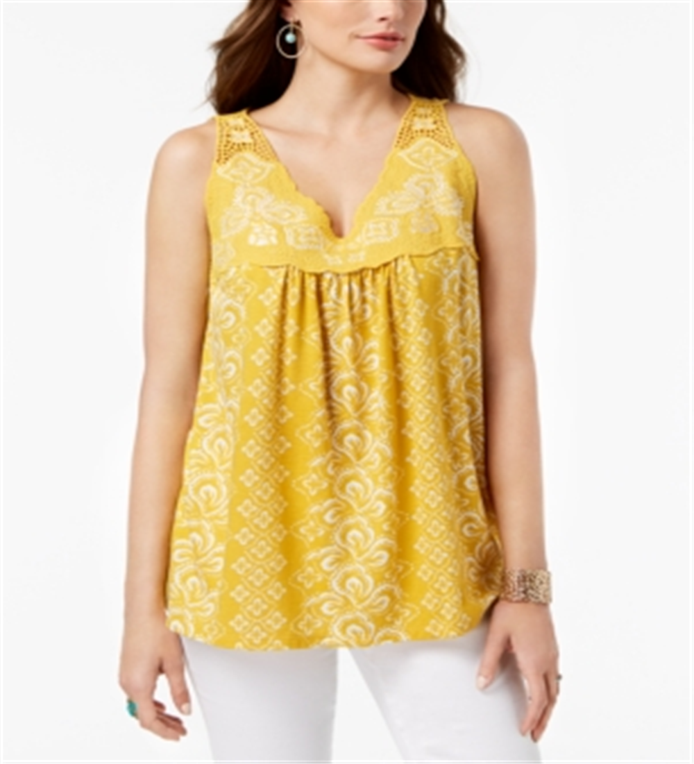 Style & Co Women's Embroidered Sleeveless Top Yellow Size X-Small