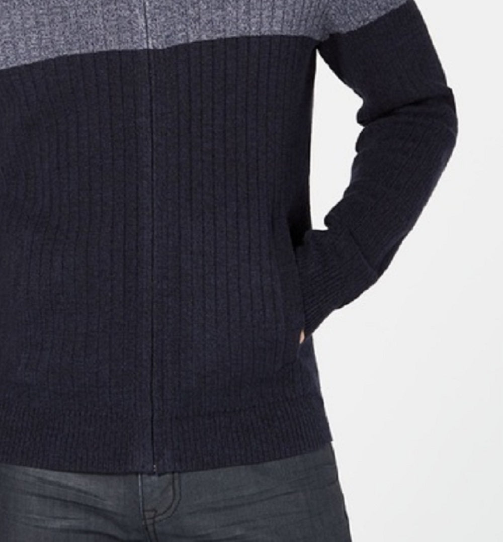 Alfani Men's Ombre Colorblocked Ribbed Knit Full Zip Cardigan Blue Size XXX-Large