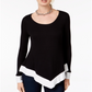 INC International Concepts Women's Colorblocked Handkerchief Hem Top Black Size Petite