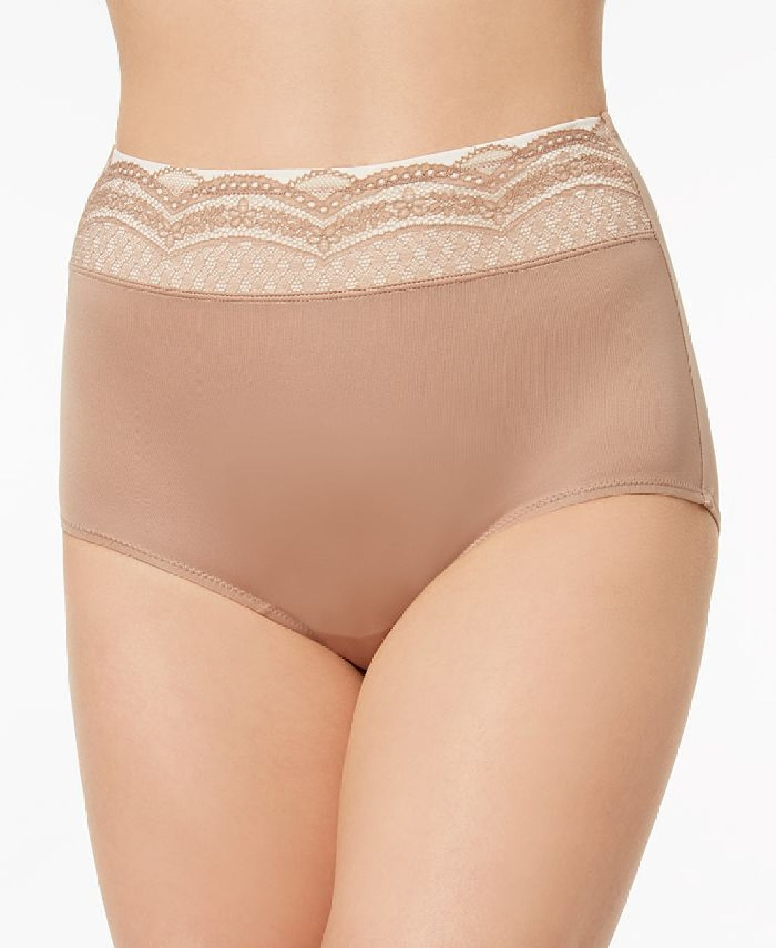 Warner's Women's No Pinching No Problems Lace Waist Brief Underwear Brown Size 8