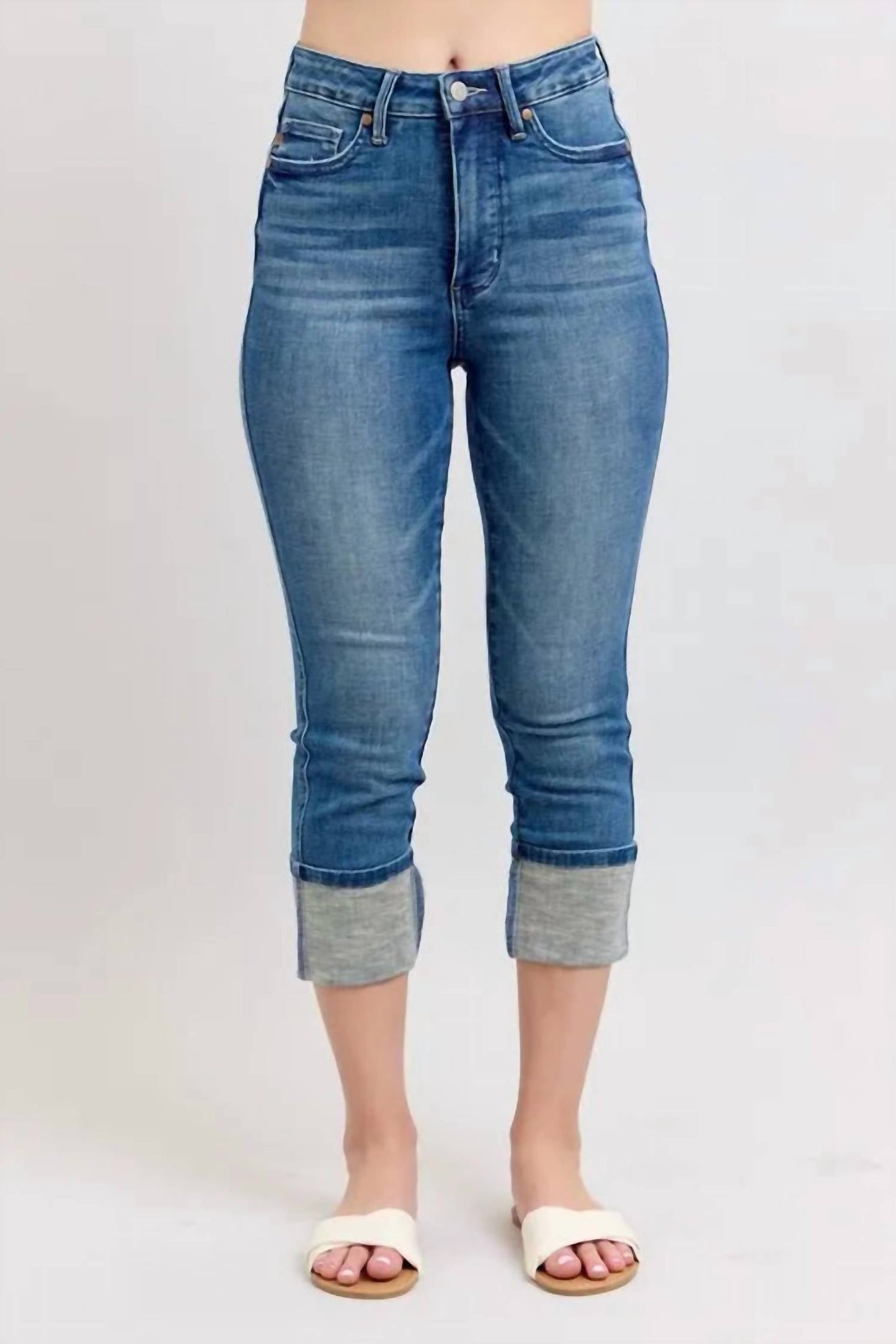 Trendsi - Women's Judy Blue Full Size Skinny Cuff Capris Jeans With Pockets Plus Size