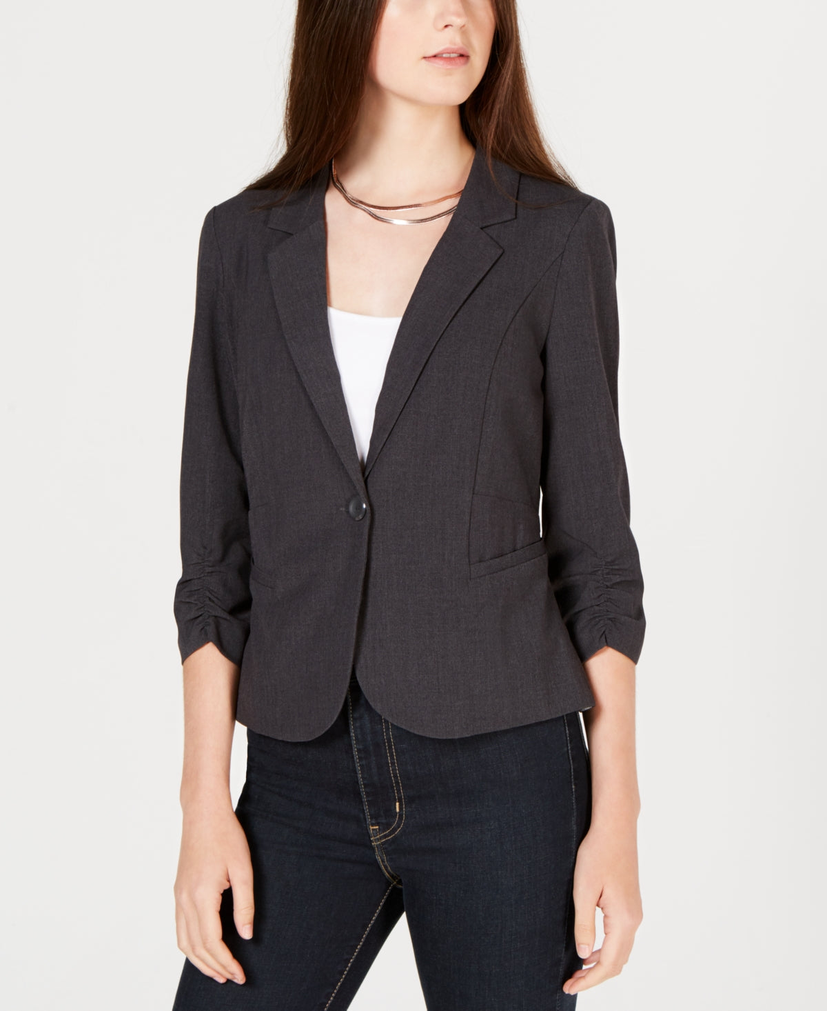 BCX Junior's Ruched 3/4 Sleeve Blazer Black Size X-Small