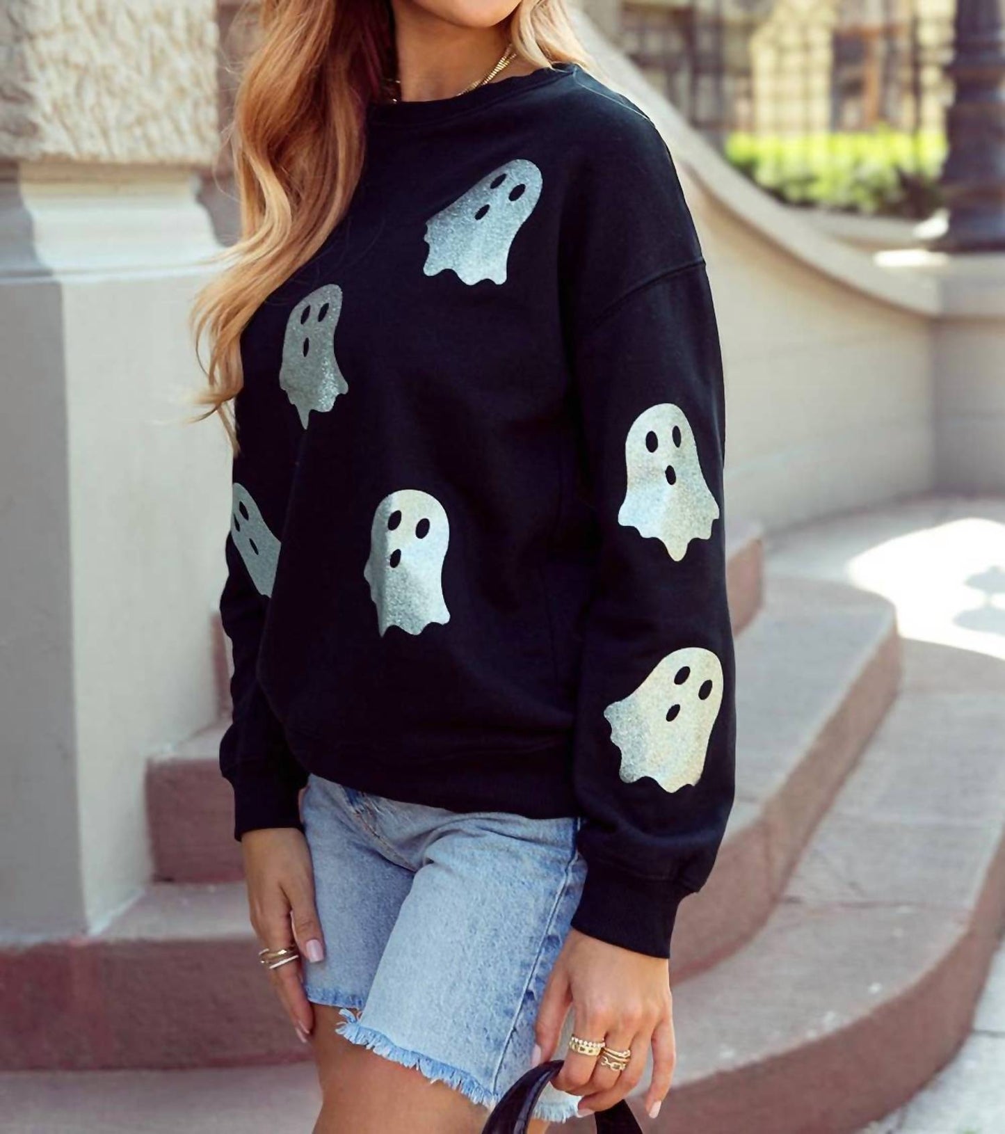 1 The Woman - Women's Glitter Ghost Pattern Sweatshirt