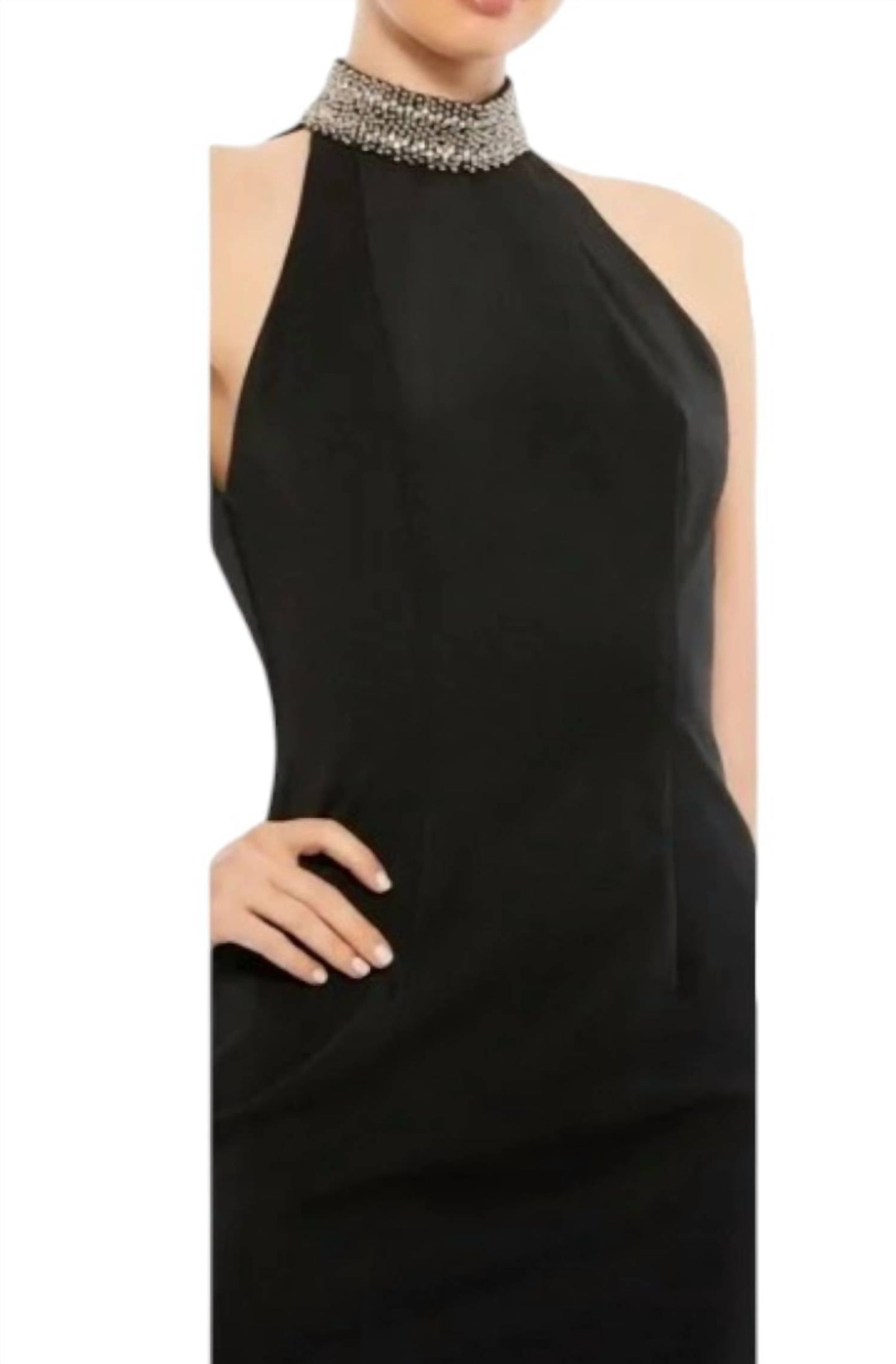 Ieena For Mac Duggal - Open Back Jewel Neck Halter Midi Dress