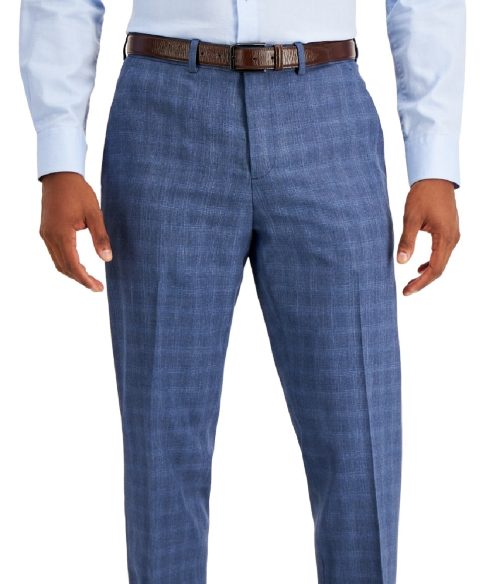 Perry Ellis Men's Modern Fit Subtle Check Performance Dress Pants Blue Size 34X30