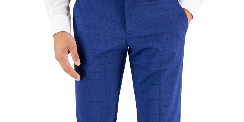 Perry Ellis Portfolio Men's Slim Fit Tonal Check Dress Pants Blue Size 30X30