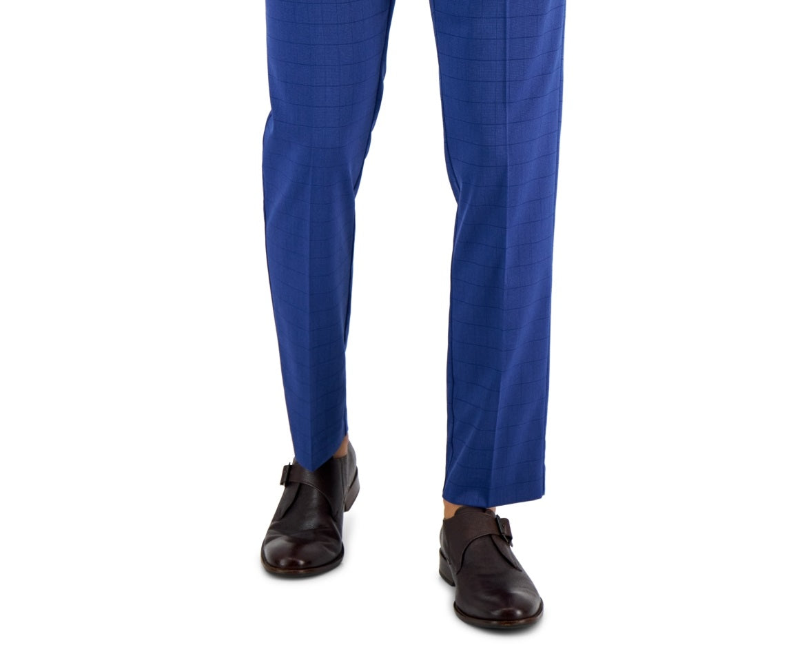 Perry Ellis Portfolio Men's Slim Fit Tonal Check Dress Pants Blue Size 30X30