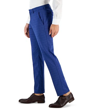 Perry Ellis Men's Slim Fit Tonal Check Dress Pants Blue Size 34X30