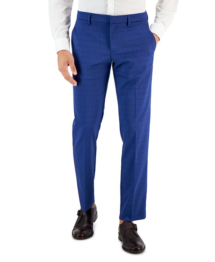 Perry Ellis Portfolio Men's Slim Fit Tonal Check Dress Pants Blue Size 34X32