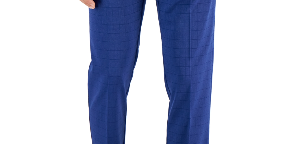 Perry Ellis Portfolio Men's Slim Fit Tonal Check Dress Pants Blue Size 34X32