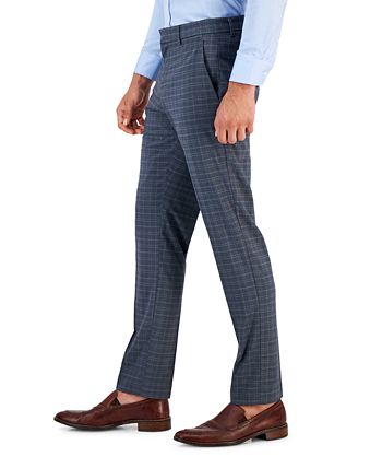 Perry Ellis Men's Essentials Slim Fit Plaid Dress Pants Gray Size 36X32