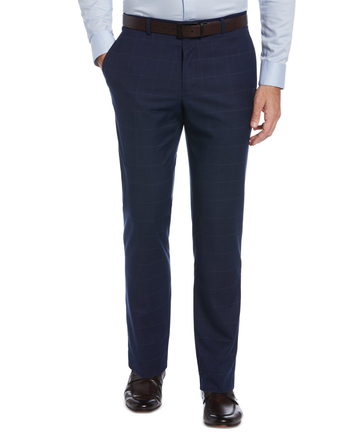 Perry Ellis Portfolio Men's Slim Fit Flat Front Dress Pants Blue Size 34X29