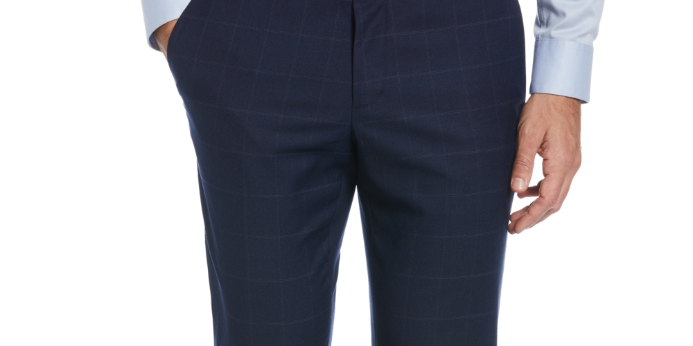 Perry Ellis Portfolio Men's Slim Fit Flat Front Dress Pants Blue Size 34X29