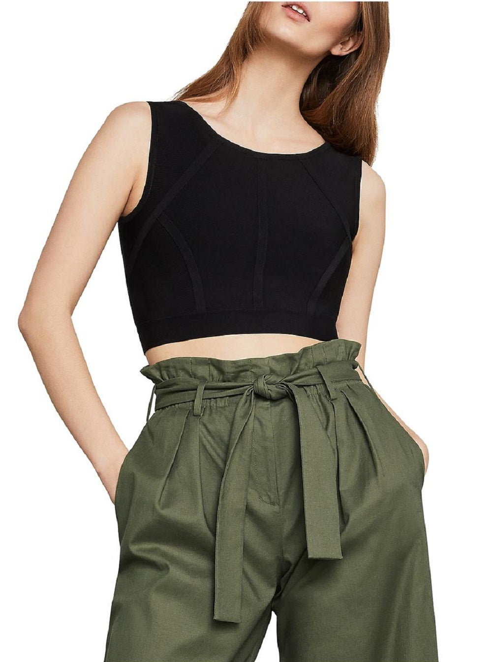 BCBGMAXAZRIA महिलाओं का फेनेला क्रॉप टॉप काला छोटे आकार का