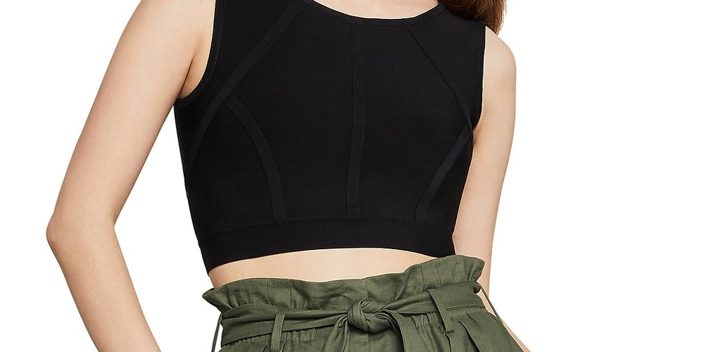 BCBGMAXAZRIA महिलाओं का फेनेला क्रॉप टॉप काला छोटे आकार का