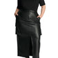 ELOQUII Women's Plus Size Maxi Cargo Faux Leather Skirt - 24, Black Onyx