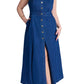 ELOQUII Women's Plus Size Sleeveless Denim Midi Dress - 14, Medium Wash