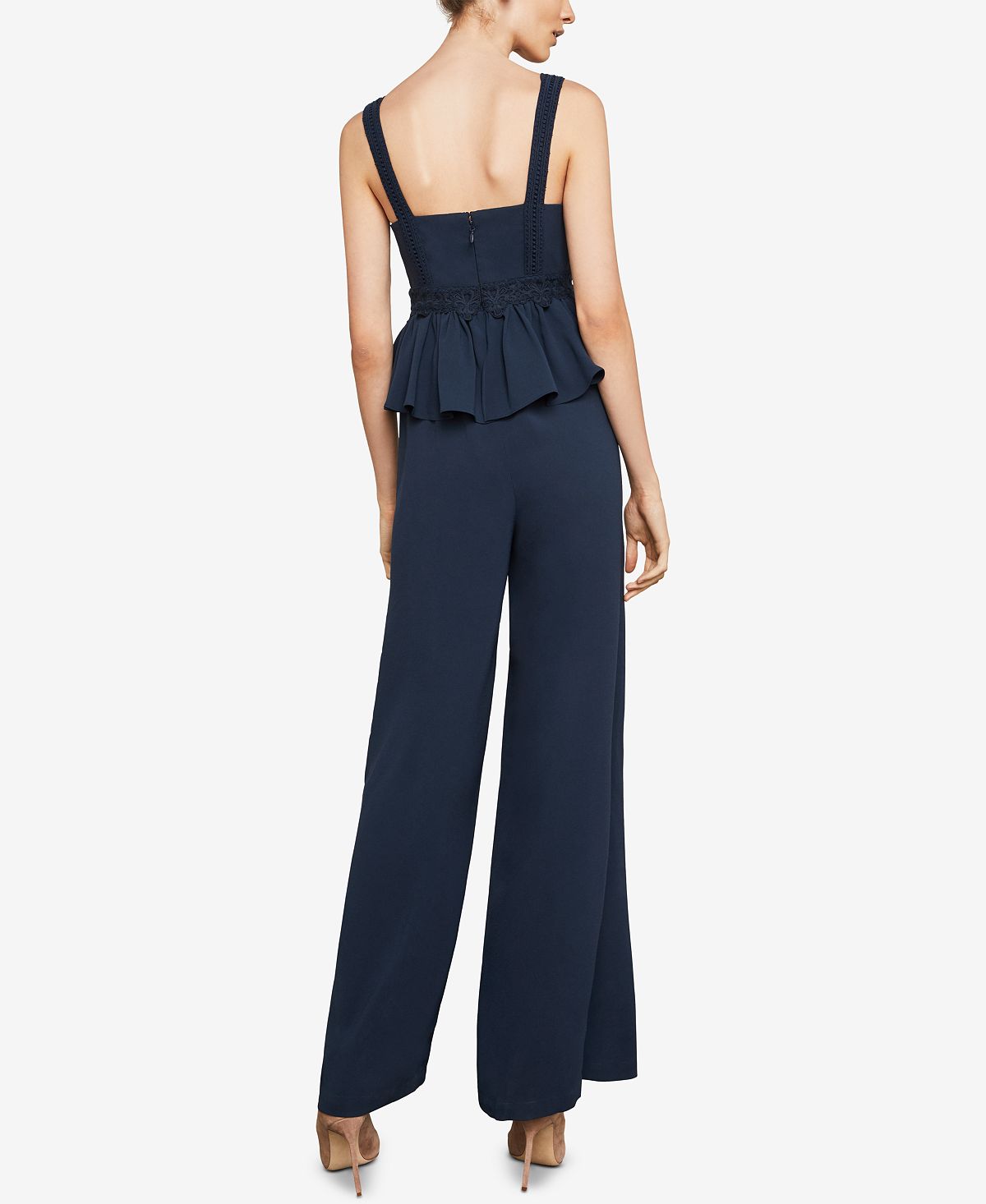 BCBGMAXAZRIA Women's Wide Leg Peplum Jumpsuit Blue Size XX-Small