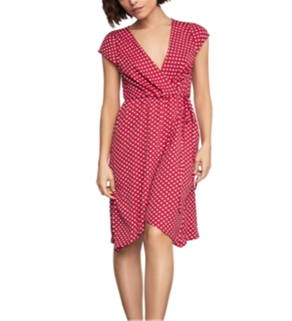 BCBG मैक्स अजरिया महिलाओं के पोल्का डॉट फॉक्स रैप ड्रेस गुलाबी साइज़ XS
