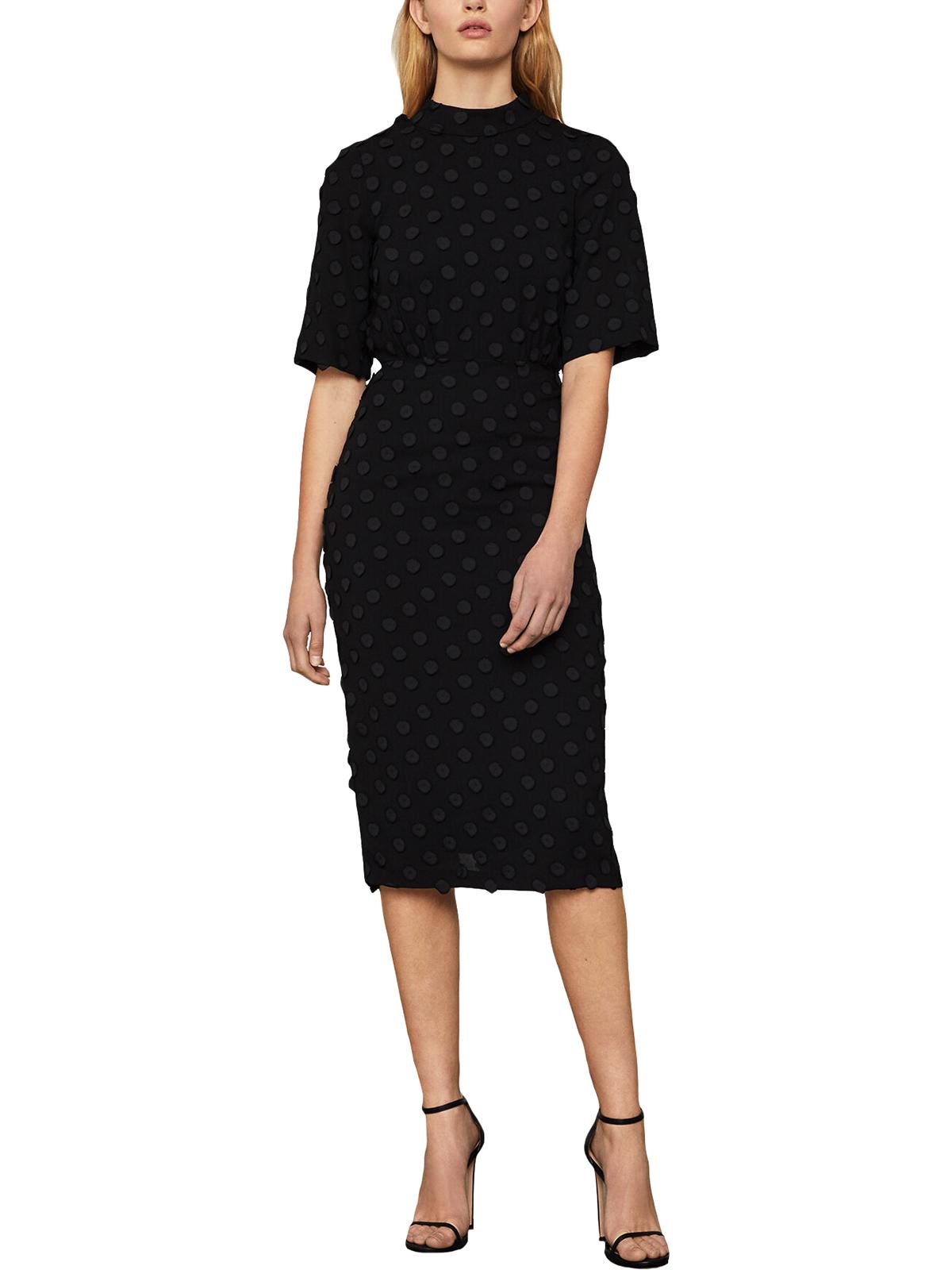 BCBGMAXAZRIA महिलाओं की मिडी ड्रेस मॉक नेक शीथ ब्लैक साइज़ लार्ज
