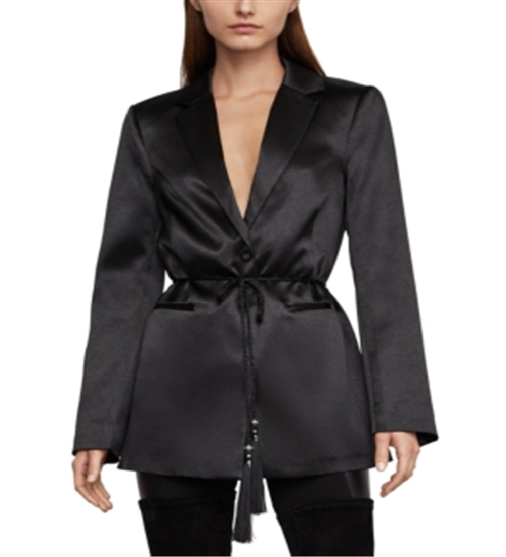 BCBGMAXAZRIA Women's Satin Office One Button Blazer Black Size L