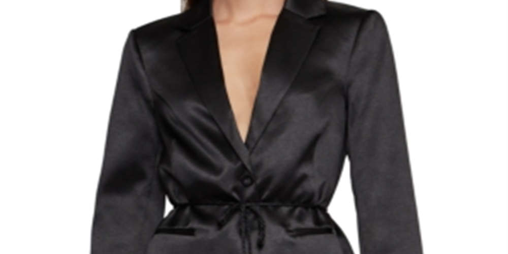 BCBGMAXAZRIA Women's Satin Office One Button Blazer Black Size L